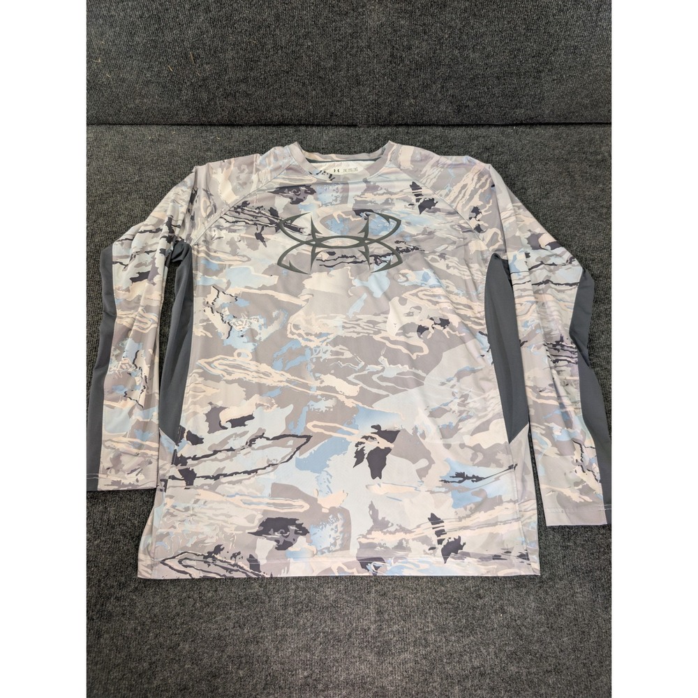 Under Armour HeatGear Shirt Mens 2XL Blue Camo Excellent Long Sleeve Athletic
